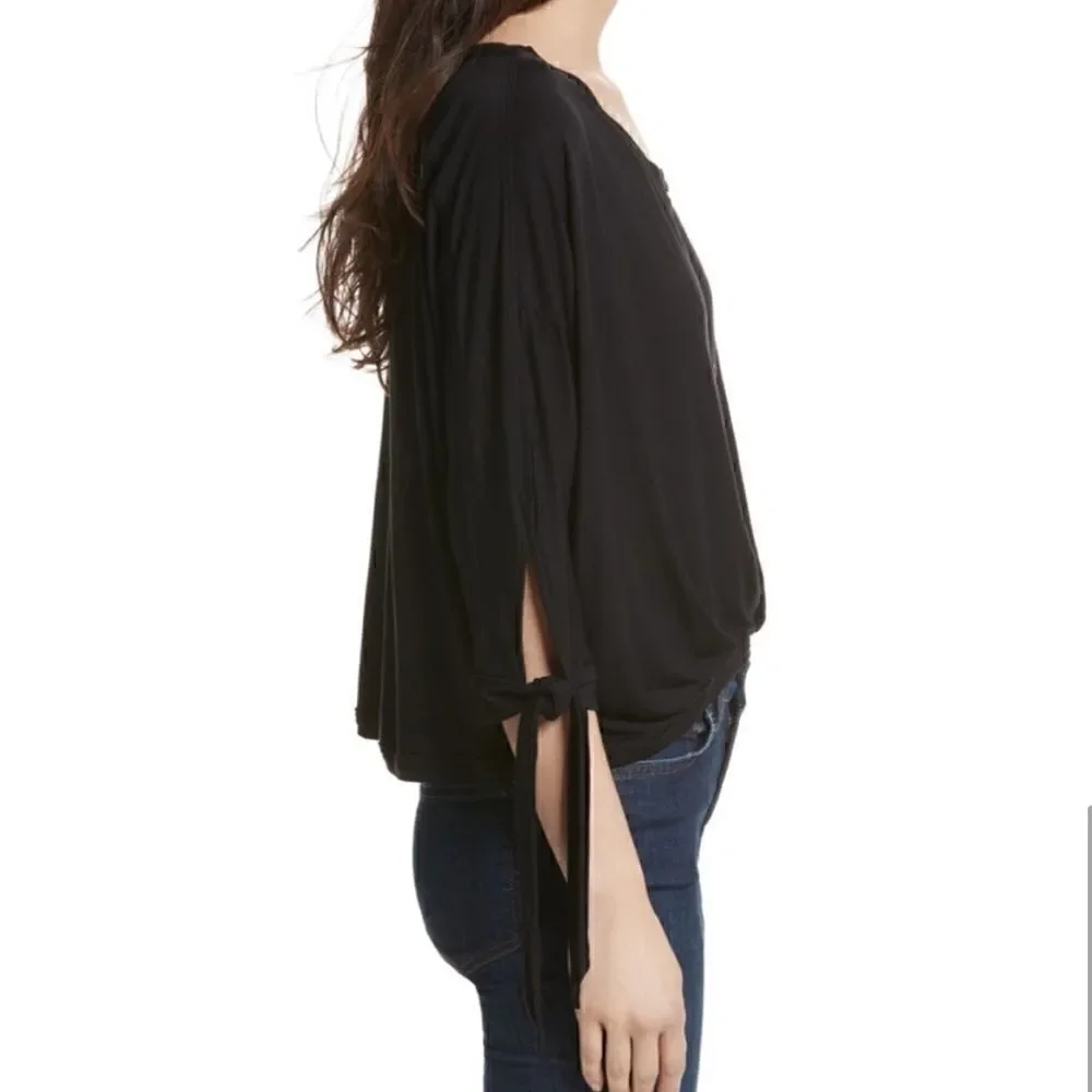 Free People Keepin On Tie Sleeve Top Blouse Black